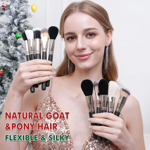 Miniatura 8 de BUEART DESIGN - Juego de 42 brochas de maquillaje con pelo de cabra natural real (42 piezas, negro perla mate)