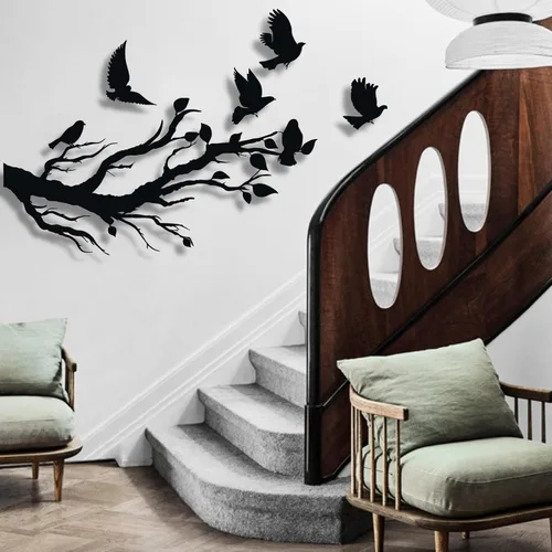 Decoración de pared de metal, letrero de pájaros, arte de pared de sala de estar, arte de pared de pájaros de metal, pájaros en rama, colgantes de