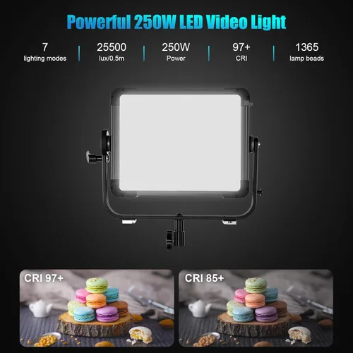 Miniatura 9 de GVM - Panel de luz LED de video de 250 W, iluminación de fotografía con 21000 lux/1.6 ft, luz de video RGB 2700-75000K, CRI97+, gel, HSI, 12