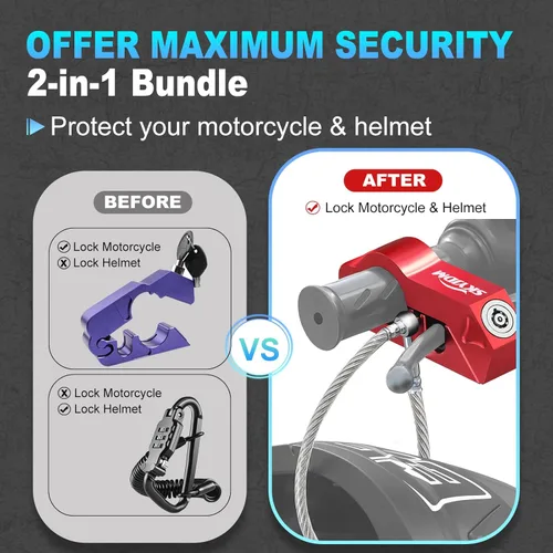 Miniatura 2 de Combo de bloqueo de motocicleta - Casco y agarre antirrobo para todas las motocicletas, bicicletas, cuatrimotos, scooters con diámetros de manillar