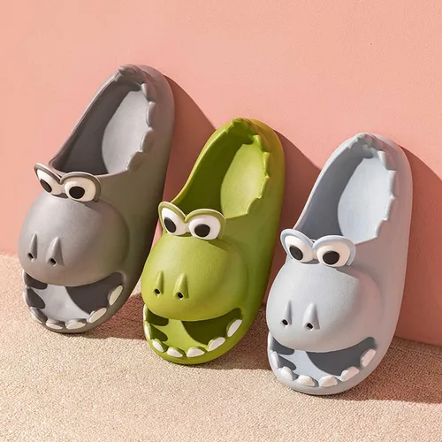 Miniatura 7 de Pantuflas de dinosaurio de dibujos animados para mujeres y hombres, sandalias de ducha de animales divertidos para parejas, antideslizantes, 1.57