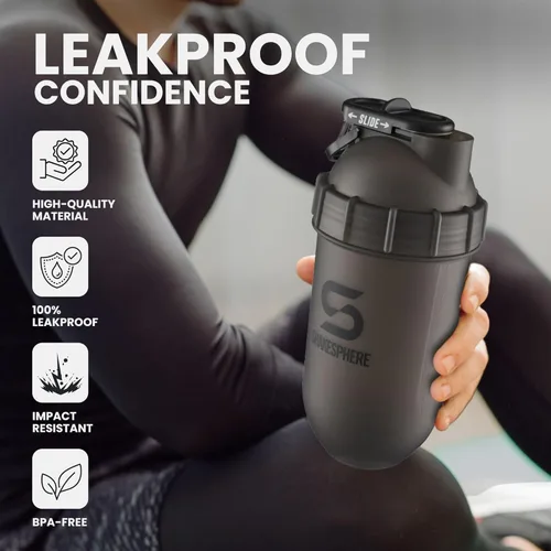 Miniatura 3 de SHAKESPHERE Botella mezcladora - Botella mezcladora de proteínas a prueba de fugas de 24 oz para antes del entrenamiento, batidos y mezclas de Negro