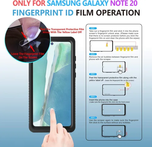 Miniatura 9 de Lanhiem Funda para Galaxy Note 20, Protector de Pantalla Integrado con Película para Huella Dactilar Funda Impermeable a Prueba de Polvo, Cubierta