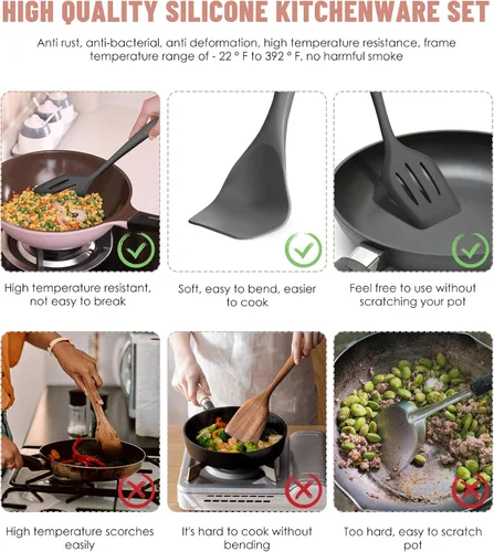 Miniatura 3 de Juego de utensilios de cocina, 12 piezas de utensilios de cocina de silicona (apto para lavavajillas), juego de espátulas resistentes al calor