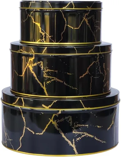 Paquete de 3 latas redondas de metal para anidar – Contenedores apilables con tapas para galletas, dulces, aperitivos, manualidades y almacenamiento