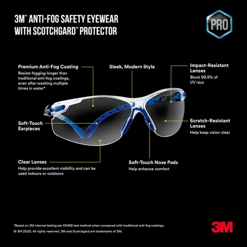 Miniatura 5 de 3M Gafas antivaho con protector Scotchgard, negro/azul, lente transparente
