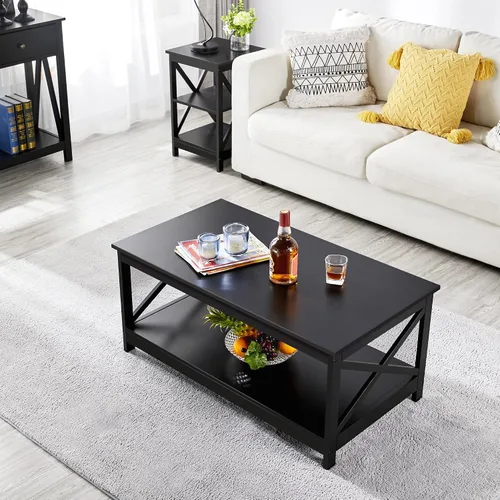 Miniatura 4 de Topeakmart X-Design - Juego de 3 mesas de sala de estar, con 1 mesa auxiliar y 2 mesas laterales para sofá, color negro