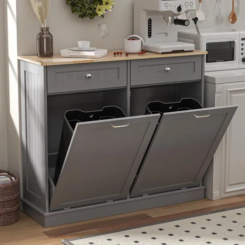 Miniatura 11 de Spurgehom Gabinete de Basura Inclinable de 13 Galones Bote de Basura de Cocina Oculto Gabinete de Basura y Reciclaje Independiente con Cajón Oculto