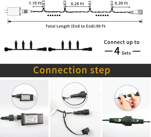 Miniatura 6 de XTF2015 Luces de Navidad LED de 105 pies con 300 LED, Enchufe de Extremo a Extremo, 8 Modos, Luces de Navidad Certificadas UL para Exteriores e