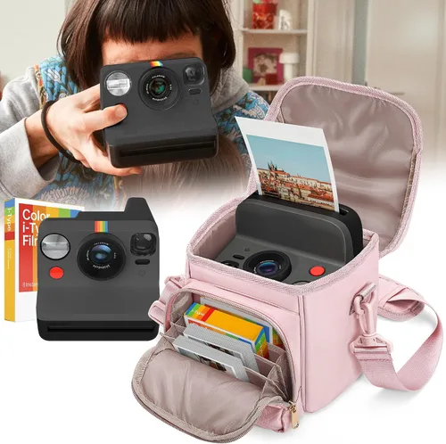 Miniatura 7 de Bolsa bandolera para cámara compatible con Polaroid Now 2ª/3ª cámara instantánea, bolsa cruzada con correa ajustable, color rosa