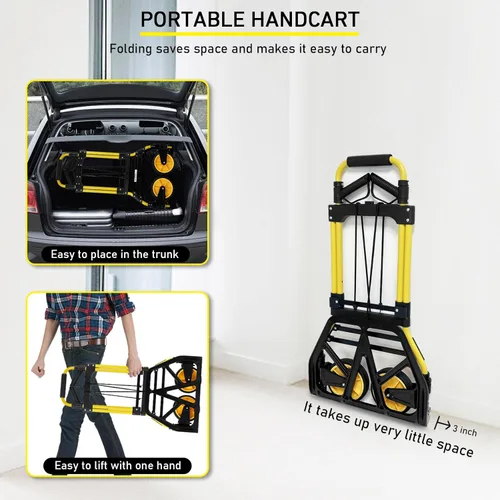 Miniatura 7 de Carro de Mano Plegable y Carretilla, Capacidad de 440 libras Carro de Equipaje Portátil con Ruedas de Goma y Mango Retráctil, Carro de Mano Plegable