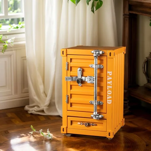 Miniatura 2 de Mesita de noche industrial para contenedores de envío, mesa de noche de hierro de 3 niveles de 20 pulgadas con cajón, mesa auxiliar de metal rústico