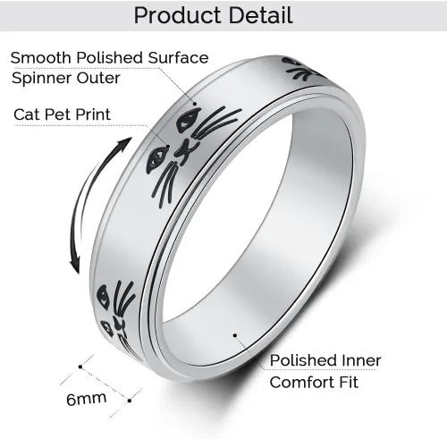 Miniatura 2 de Anillo de ansiedad OreilleStar para mujeres, anillo giratorio de titanio y acero inoxidable, anillo de ansiedad para hombres, 6mm de ancho con Plata