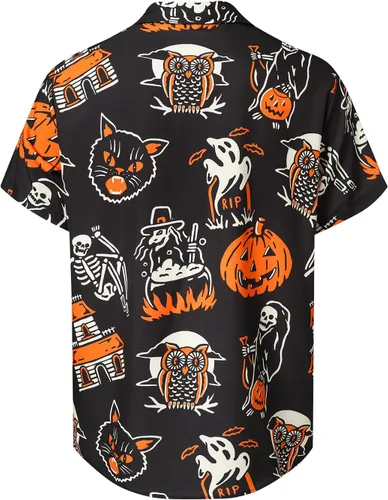 Miniatura 2 de Hardaddy Camisa de Halloween para hombre, manga corta, con botones, divertida impresión, casual
