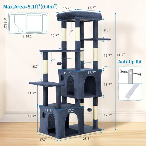 Miniatura 6 de Torre grande de árbol para gatos de 61 pulgadas para gatos de interior, condominio para gatos de varios niveles de servicio pesado para Maine Coon