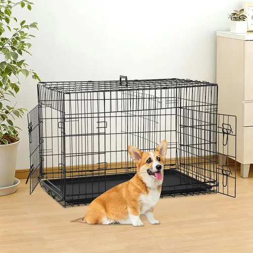 Miniatura 7 de Jaula negra para perros de 24 pulgadas, grande, XXL, plegable para perros grandes, jaulas de alambre de metal, jaula de segregación de animales