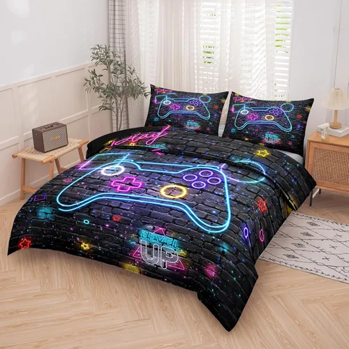 Miniatura 2 de MWMWMW Juego de edredón gaming de 5 piezas para niños, juegos de ropa de cama twin para niños, juego de edredón tamaño twin para niños con 1