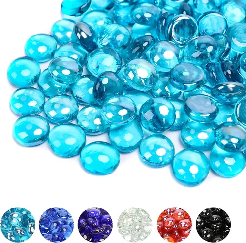 Miniatura 9 de GRISUN Vidrio para hoguera con brillo azul océano Pacífico de 1/2 pulgada, rocas de vidrio redondas de 10 libras para chimenea natural o propano