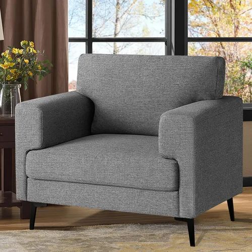 Miniatura 12 de Silla decorativa de gran tamaño, sillas tapizadas para sala de estar, sofá individual con patas de metal, cómoda silla de lectura de tela de lino