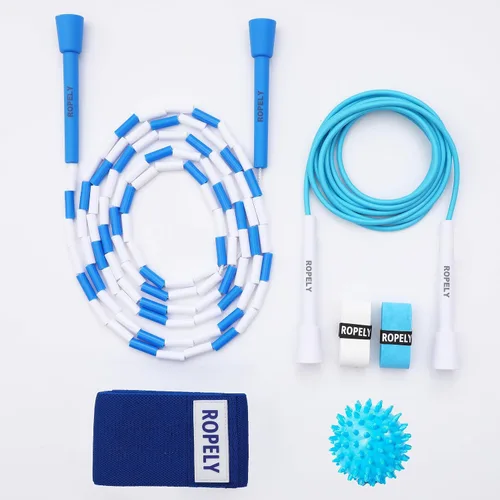 Cuerda de saltar 6 en 1 para principiantes con cuerda segmentada sin enredos, cuerda de cuentas segmentada, cuerda de PVC, bola de masaje, banda de