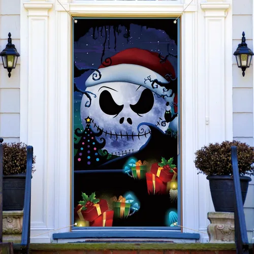 Cubierta de puerta de Navidad Navidad Halloween invierno fiesta fiesta puerta delantera banner fotografía hogar porche decoración