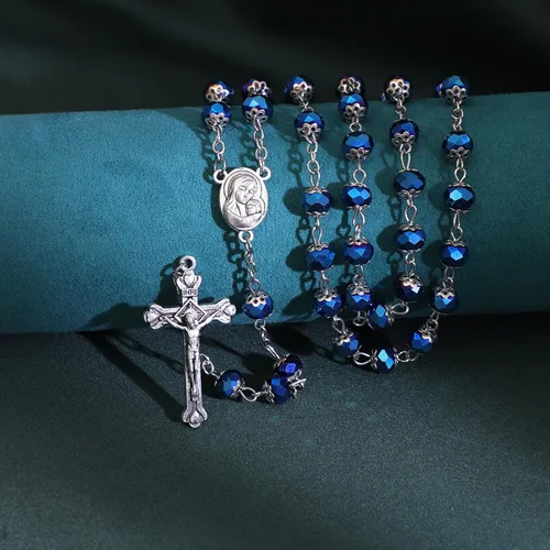 Miniatura 10 de KOMI Rosario de cuentas católicas para mujer, collar de cuentas de rosario con cruz de crucifijo, perlas de cristal, rosario, rosarios, católicos