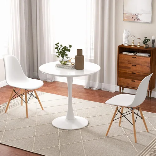 Miniatura 9 de Giantex Juego de mesa de comedor redonda para 2, mesa de cocina de 32 pulgadas y sillas con patas de madera maciza, asientos de plástico, marco