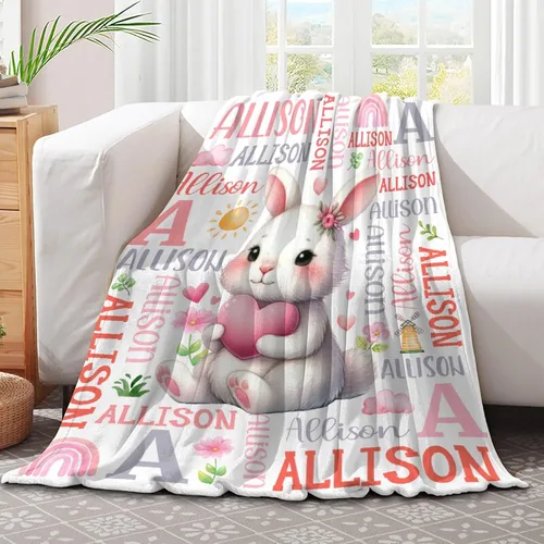 Miniatura 2 de Manta de conejo personalizada para niños y niñas, manta de bebé ultra suave, regalo personalizado, decoración de manta con nombre, 30 x 40 pulgadas