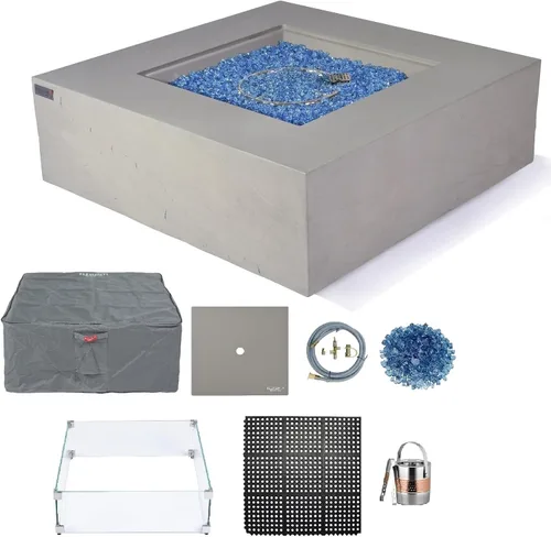 Miniatura 31 de Elementi+ Mesa de Fuego de Gas Colorado de Hormigón Fundido de 56" Rectangular, Hoguera al Aire Libre con Ignición Electrónica Incluye Cubierta
