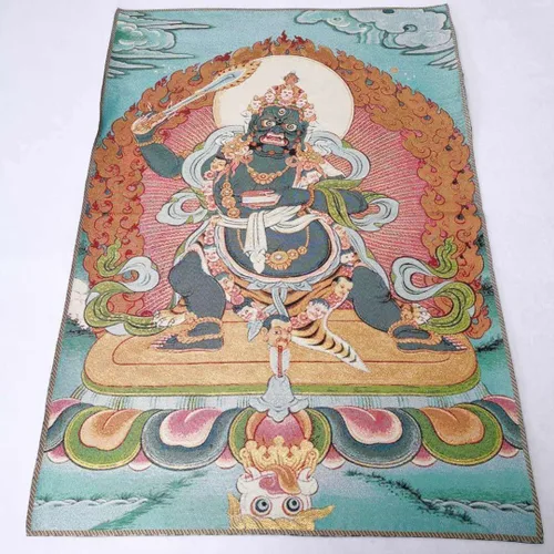 Miniatura 2 de Tapiz de budismo tibetano Thangka con bordado de seda, color negro, Wenshu Manjushri Tangka Fengshui, mural, pintura mural para colgar en la pared