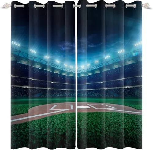Miniatura 22 de Cortinas opacas de fútbol para dormitorio de niños, con temática deportiva, para sala de fútbol, cortinas de fútbol en blanco y negro