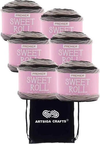 Miniatura 13 de Premier Yarns Sweet Roll Black Pepper Swirl 1047-10 (3 madejas, el mismo lote de tinte) hilo acrílico mediano #4 para ganchillo y tejer con bolsa