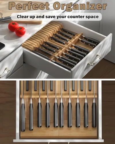 Miniatura 3 de Cook N Home Organizador de bloques de cuchillos en el cajón, 9 ranuras para cuchillos de cocina, almacenamiento de cajones, capacidad para hasta 9
