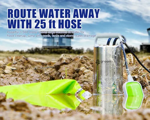 Miniatura 7 de Green Expert - Kit de bomba sumergible de sumidero de 1.5 HP con manguera de descarga plana de 25 pies, bomba de extracción de agua de acero