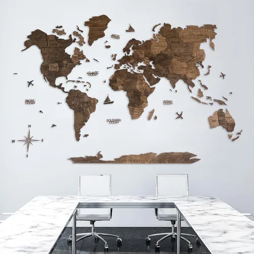 Miniatura 4 de Arte de pared de madera 3D hecho a mano con mapa del mundo, decoración de pared grande, rastrea tus viajes por el mundo, especial para el hogar