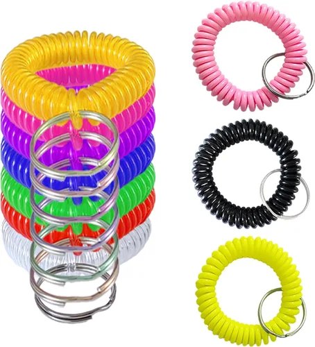 Miniatura 8 de 10 pulseras coloridas de bobina de muñeca, llavero en espiral, pulsera para llavero para piscina, gimnasio, insignia de identificación