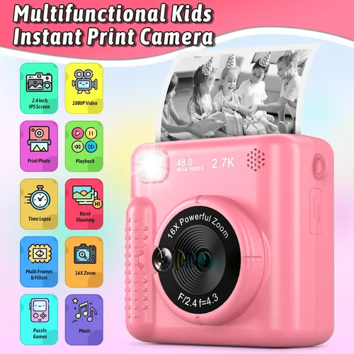 Miniatura 2 de GREENKINDER Cámara instantánea para niños con impresión instantánea, regalo de Navidad y cumpleaños para niñas y niños de 3 a 12 años, cámara
