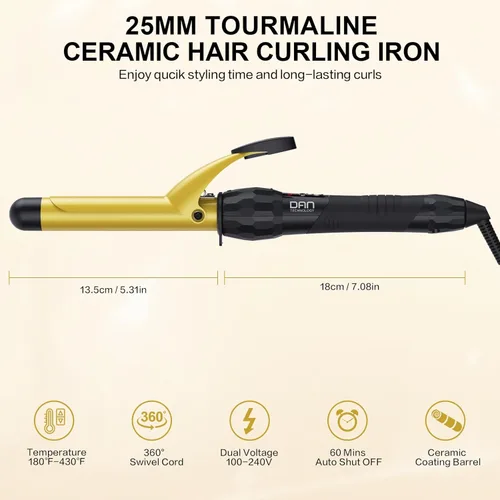 Miniatura 6 de DAN Technology Rizador de pelo de barril grande de 1 pulgada, rizador de pelo de cerámica turmalina con pantalla LCD (180 °F a 430 °F)