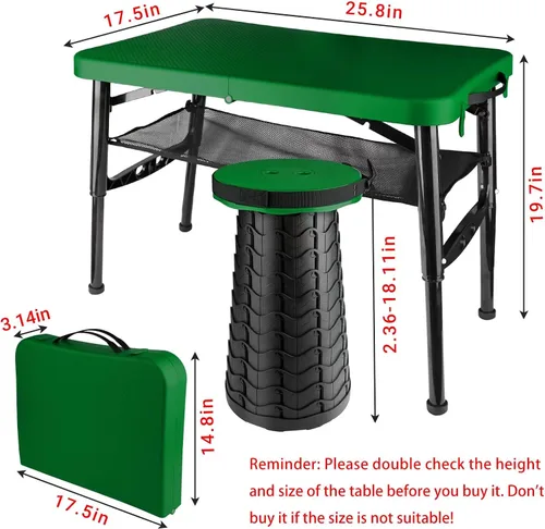 Miniatura 5 de Mesa plegable pequeña y taburete, portátil, altura ajustable, mesa de camping y picnic, 4 pies, ligera Verde