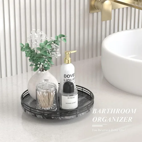 Miniatura 2 de Marble Lazy Susan - Tocadiscos para mesa, bandeja redonda de mármol de grano de madera antigua de 10 pulgadas para mesa de comedor, encimera de Negro