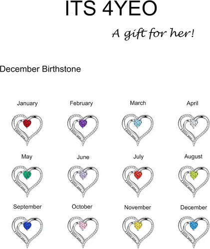 Miniatura 7 de ITS4YEO 925 Sterling Silver Love Heart Birthstone Necklaces Silver Necklace Zircon Pendant Necklaces for Women Jewelry Gift for Women Wife Girls Her