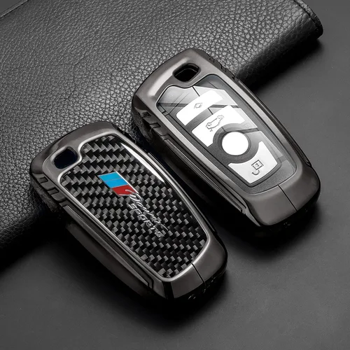 Miniatura 4 de Funda para llavero BMW con llavero, fibra de carbono real, protección de aleación de zinc, compatible con BMW 1 3 4 5 6 7 Series X1 X3 X4 M5 M6 GT3