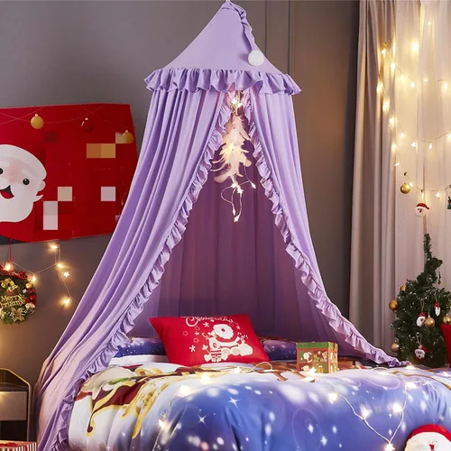 VETHIN Dosel de cama para niñas, Princesa Cúpula Redonda de Ensueño Mosquitera Ropa de Cama Habitación de Niñas Castillo Tienda de Juego Colgante