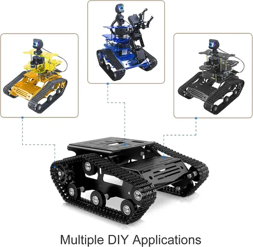 Miniatura 6 de Kit de chasis de coche robot inteligente, chasis de tanque grande de metal completo con motores de 2WD para Arduino Raspberry Pi Jetson Python DIY