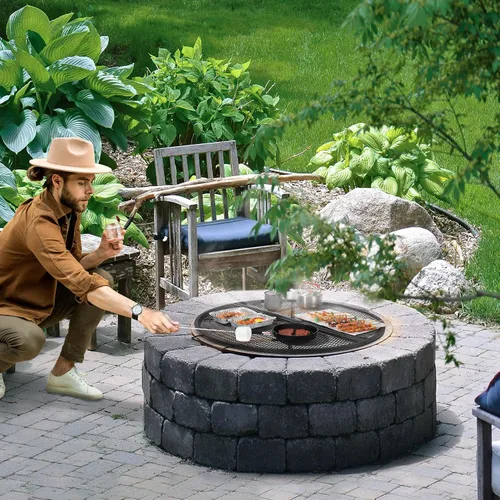 Miniatura 8 de X-Marks Rejilla portátil para fogata y parrilla de cocina, rejilla plegable redonda para fogata de camping, rejilla de parrilla para fogata con asas