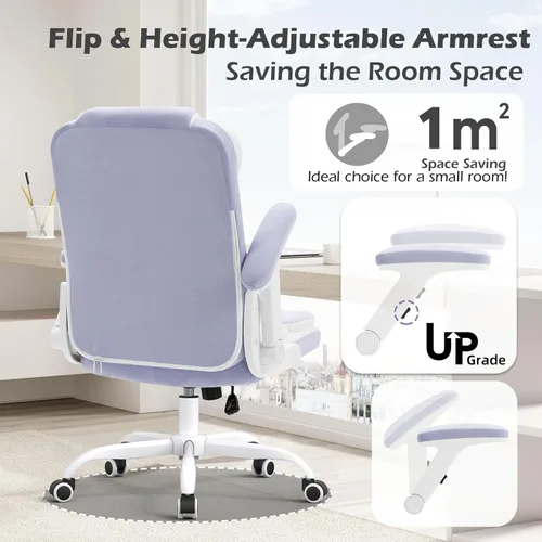 Miniatura 5 de SEATZONE Silla de oficina ergonómica de tela de terciopelo, sillas ejecutivas de escritorio para computadora, pequeñas y bonitas sillas de trabajo