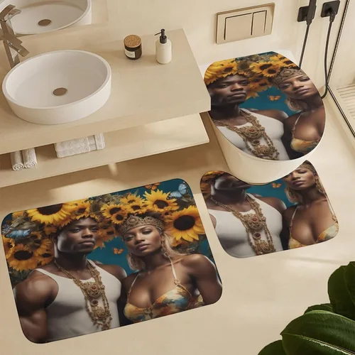 Miniatura 3 de Alfombra de baño para parejas afroamericanas, antideslizante, negro, King, Queen, romántica, amor, mariposa, alfombra de baño, lavable a máquina