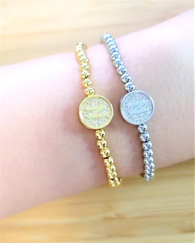Miniatura 4 de by you - Pulseras con iniciales para mujer, 26 letras, cuentas redondas del alfabeto, acero inoxidable, oro y plata