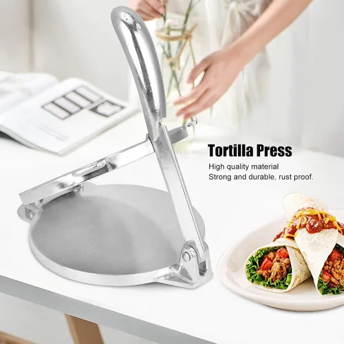 Miniatura 5 de Prensa de tortilla de hierro fundido de 8.7 pulgadas, prensa de masa de pastelería plegable, herramienta de cocina para hacer tacos, burritos, pan