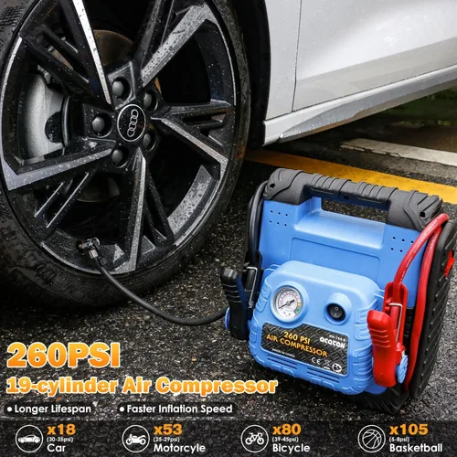Miniatura 4 de Arrancador de 1800 amperios con compresor de aire, arrancador de batería de coche acetek inflador de neumáticos de 260 PSI, potenciador automático